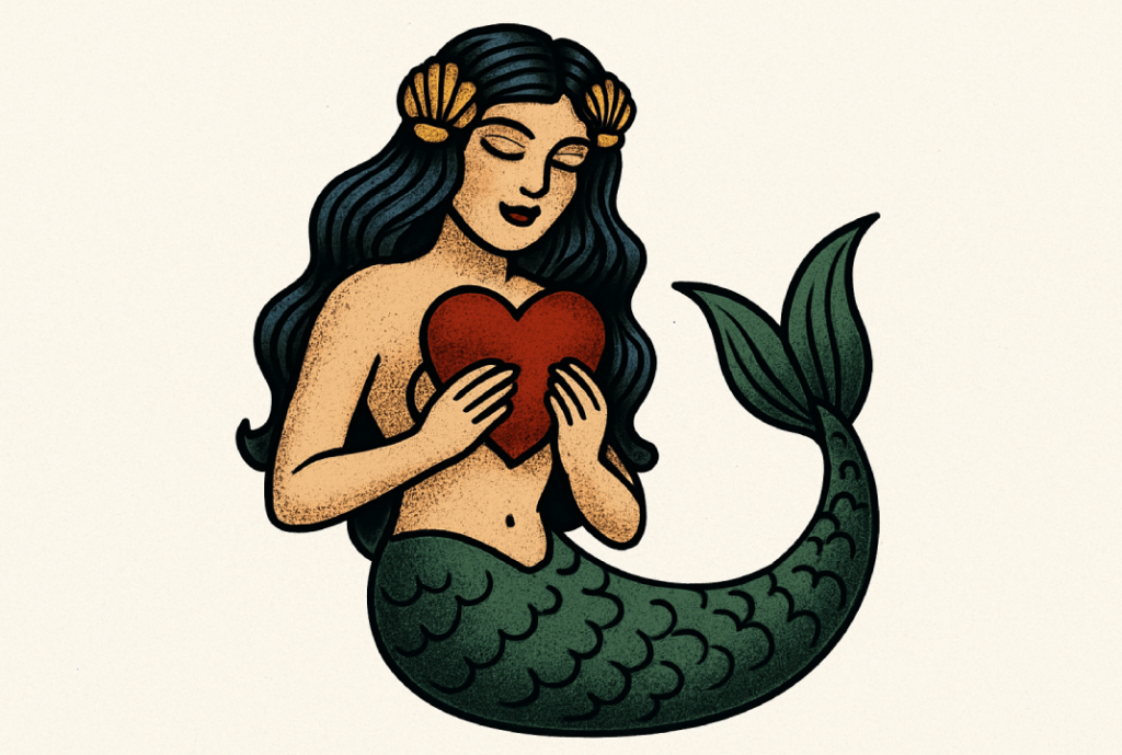 Mermaid with long hair adorned with seashells generated with ImageGen styles