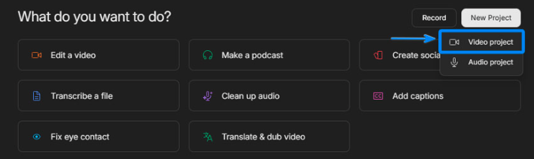 Create a new project in Descript