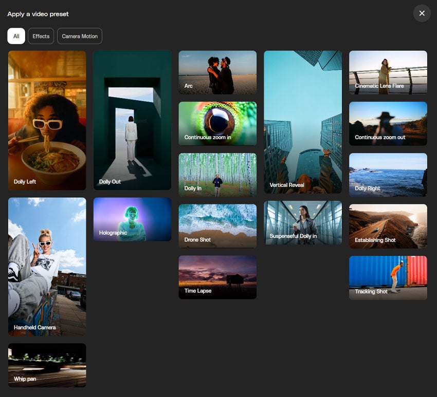 choose a videogen preset