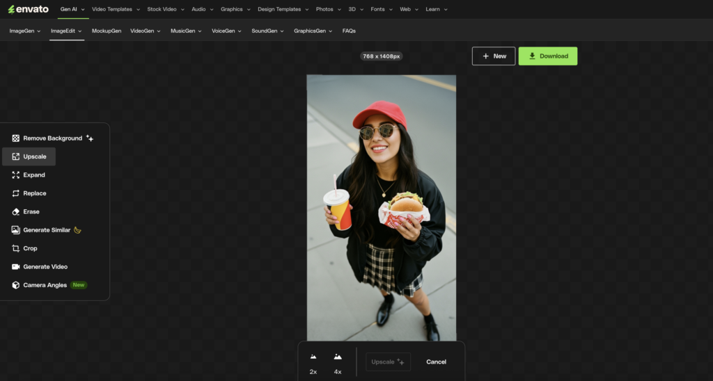 Envato ImageEdit – AI image upscaler feature