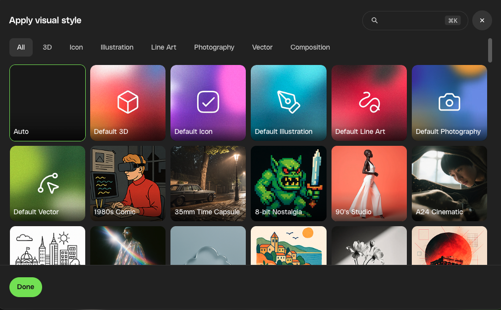 Envato's AI image generator user interface for applying visual styles