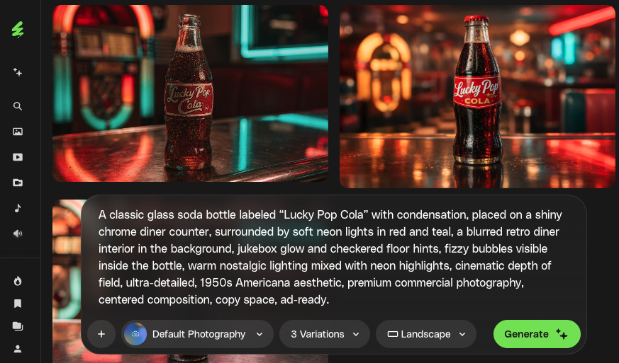 Envato's AI image generation, user interface with prompt text box