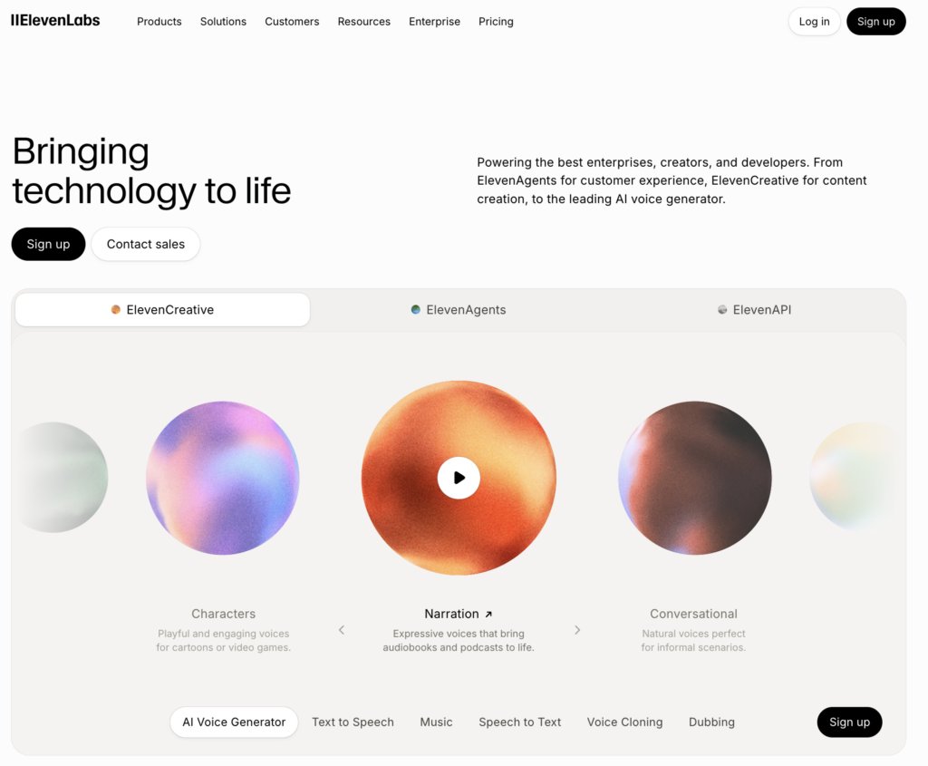 Best AI sound effect generators:  ElevenLabs website homepage