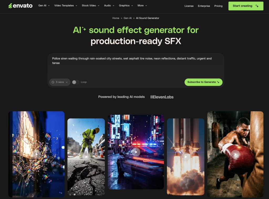Best AI sound effect generators:  Envato's AI sound effect generator webpage